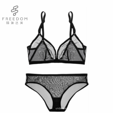 FDBL7111403 Damen heißen sexy bequemen Netz-BH-Sets sexy transparenten Dreieck Wireless Tüll BH kurze Panty Set